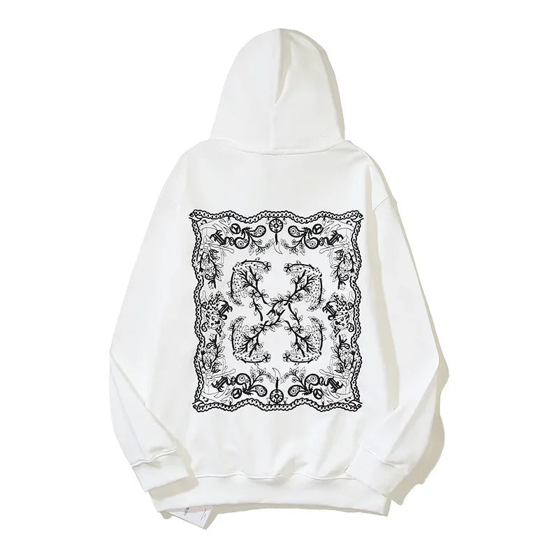 Cross-border OFF fashion brand white arrow oil painting pure cotton hooded sweater men's and women's loose leisure pullover hoodie autumn and winter