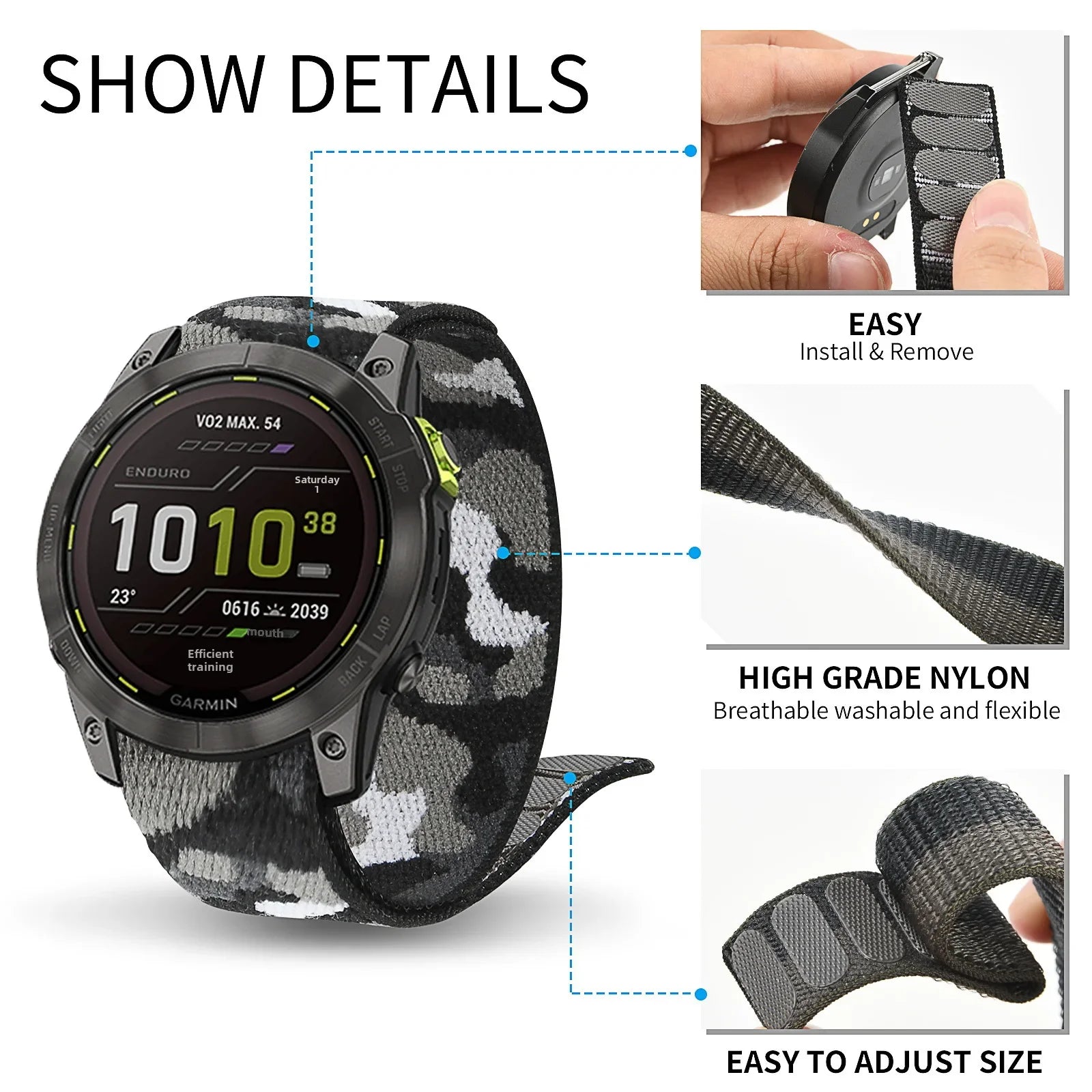 26mm/22mm suitable for Jiaming Fenix 7X Pro/6X 5X945 Velcro strap integrated loop wristband