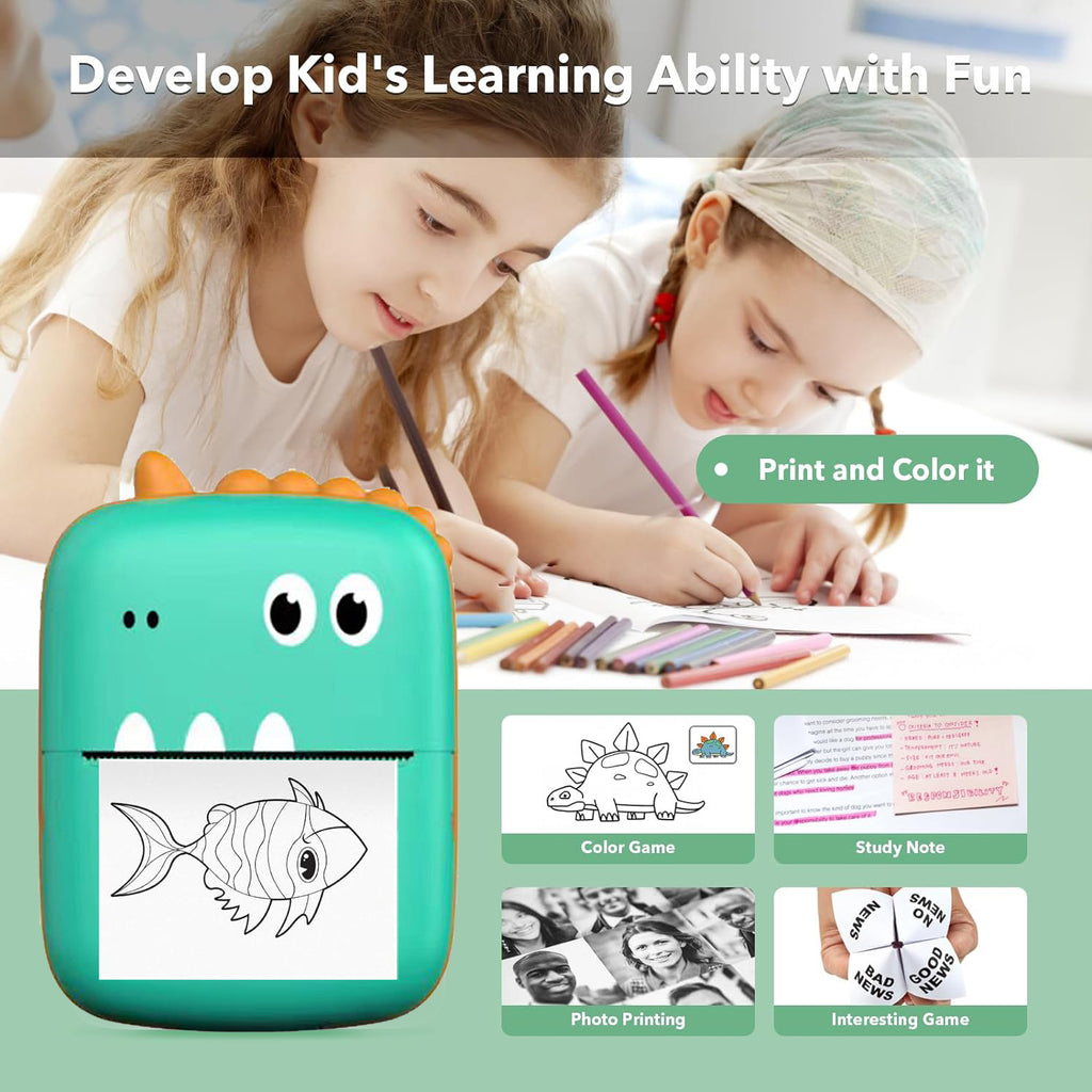 New cross-border A8 little dinosaur mini convenient printer ink-free printing Bluetooth connection thermal printer wholesale