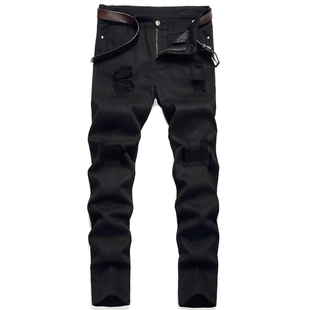 Black jeans 2025 autumn and winter New ripped men's pants exclusive for cross-border foreign trade export pure black men's jeans