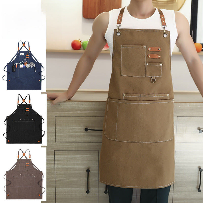 Wholesale cross-border foreign trade pure cotton waterproof thick canvas apron household kitchen fashion apron apron work clothes printing