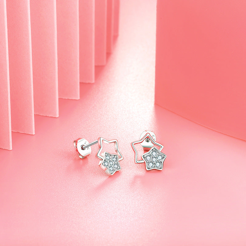 XINGX matching earrings s925 silver all-match double star zircon earrings earrings foreign trade cross-border jewelry silver accessories processing