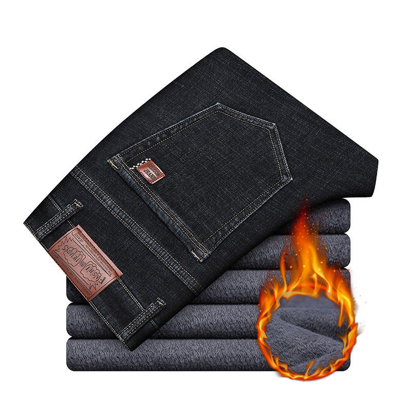 Jeans men's spring and summer straight slim stretch denim trousers men's business mid-high waist jeans thin