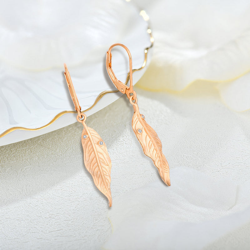 Ear clip s925 silver rose gold leaves sandblasting zirconium earrings eardrops female foreign trade cross-border jewelry silver accessories processing