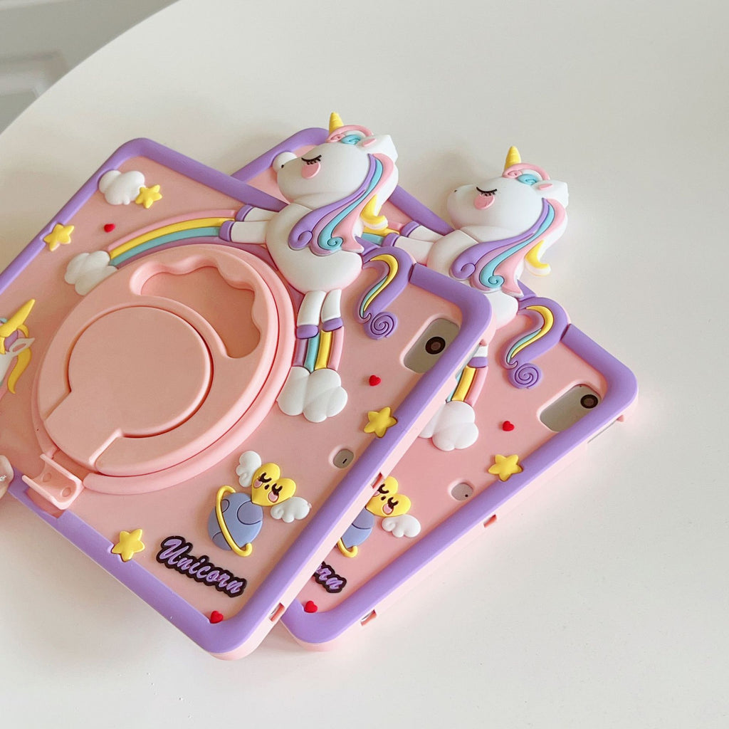 Colorful unicorn ipad10 tablet protective case 360 rotating bracket mini6 cartoon air3 drop-resistant applicable