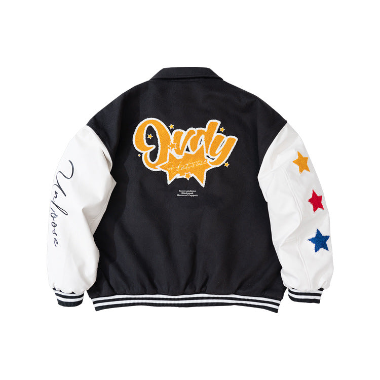 # OVDY autumn and winter Japanese style street baseball uniform star theme towel embroidery retro multicolor jacket coat men's fashion brand