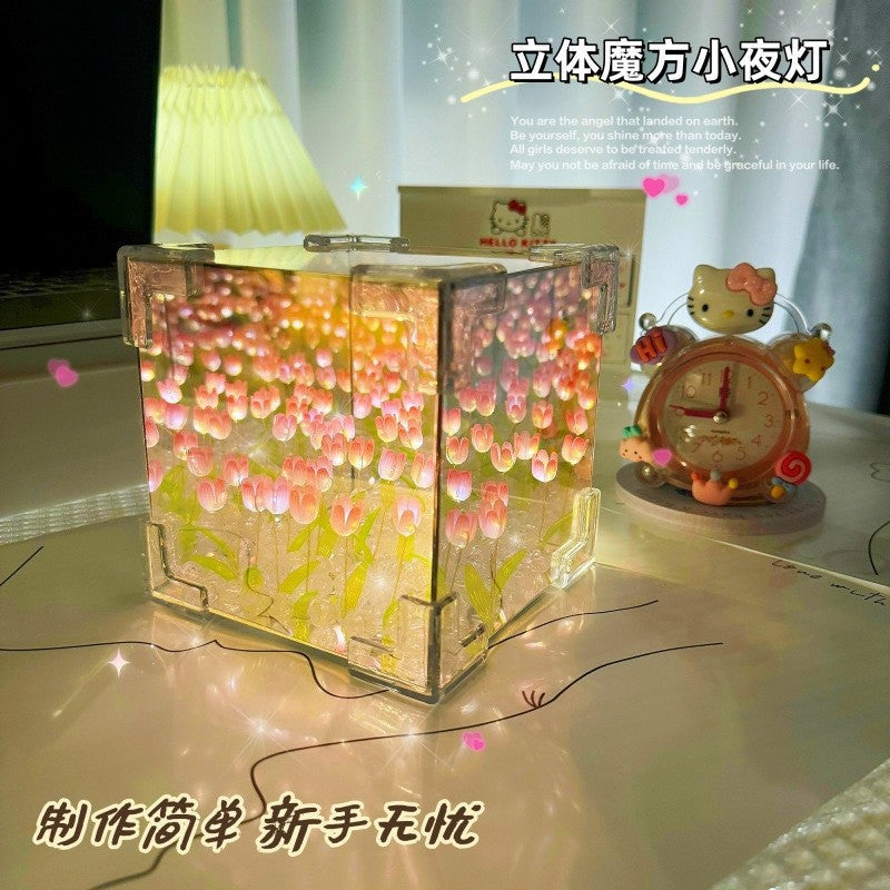 Christmas Cube small night lamp DIY cube Tulip small night lamp DIY handmade cube mirror cartoon cube mirror