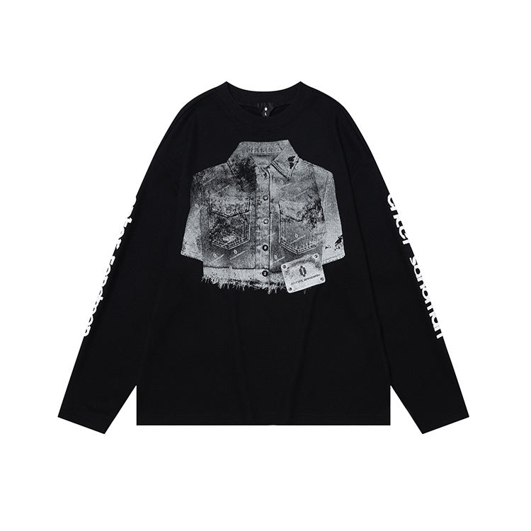 # OVDY autumn and winter New 250g contrast color stitching long sleeve T-shirt waffle small round neck top long sleeve fashion brand