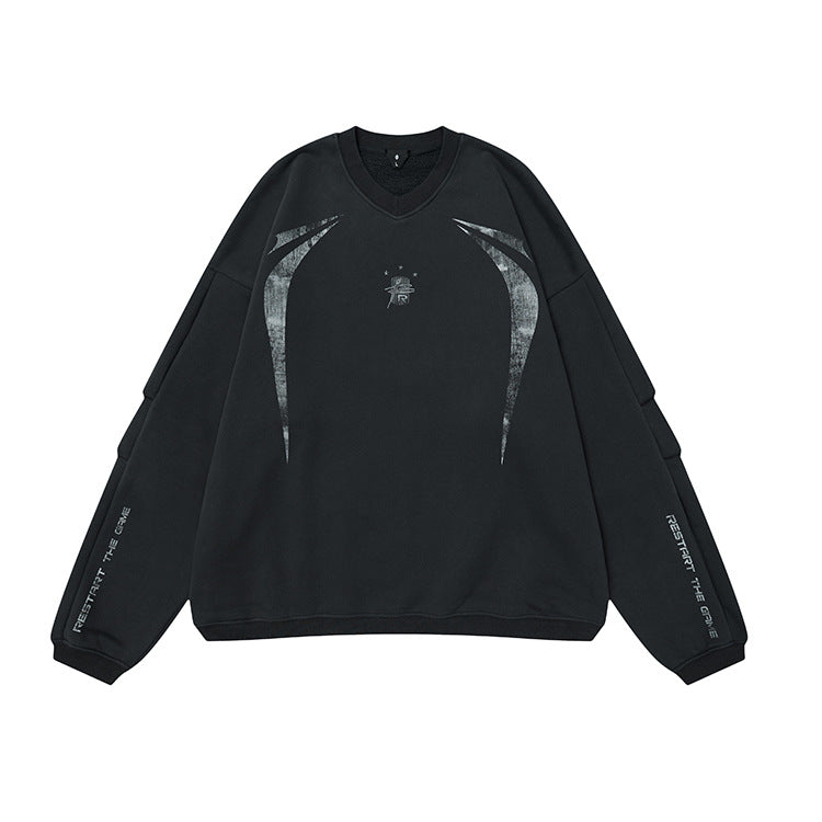 # OVDY 330g combed cotton fleece sweater American simple autumn and winter fleece-lined thickened trendy men's small v-neck sweatshirt