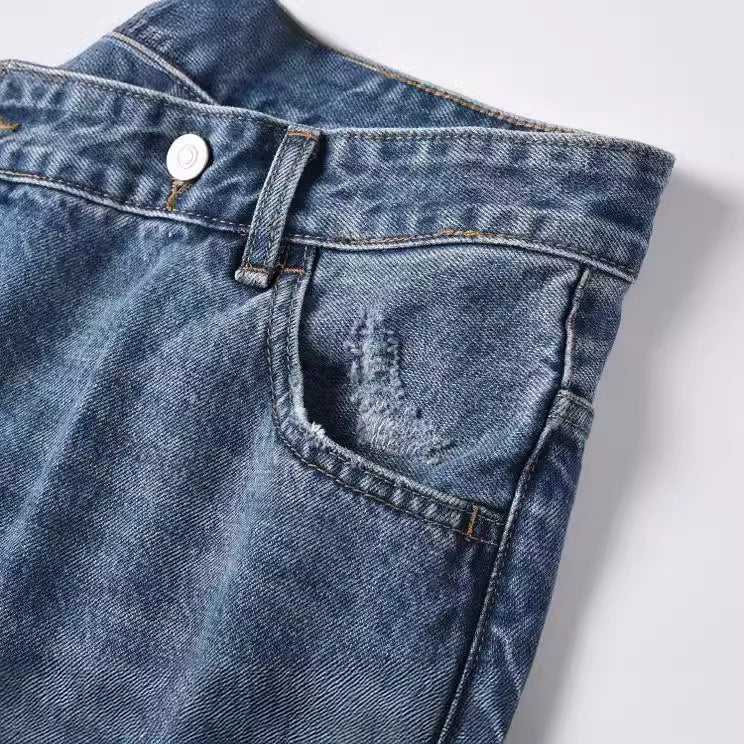 European and American high street fashion brand double button stitching baggy straight trousers men's and women's jeans jeans jeans jeans