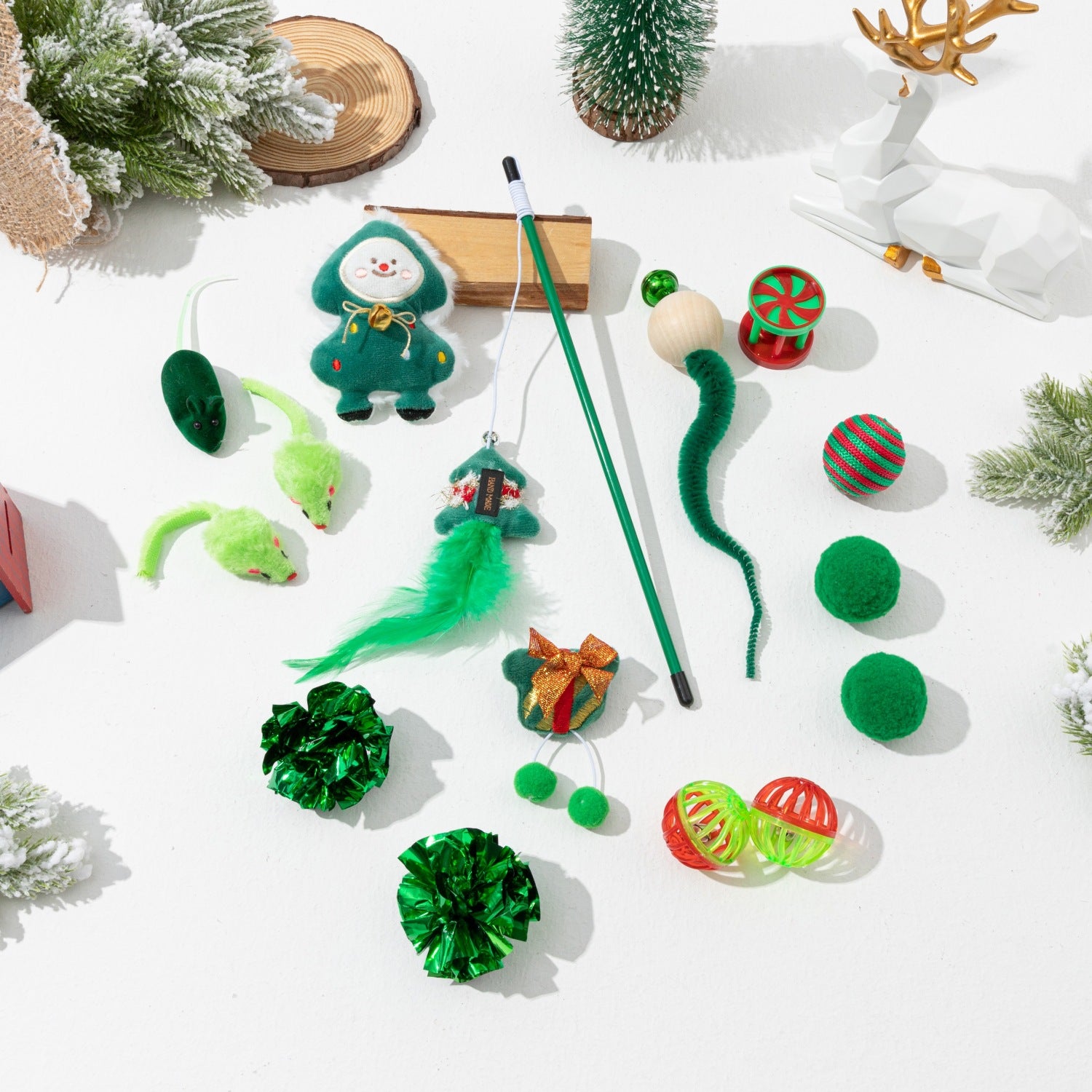 Cross-border Christmas Cat Toy New Christmas theme cat toy 15-piece set cat self-Hi interactive factory direct supply
