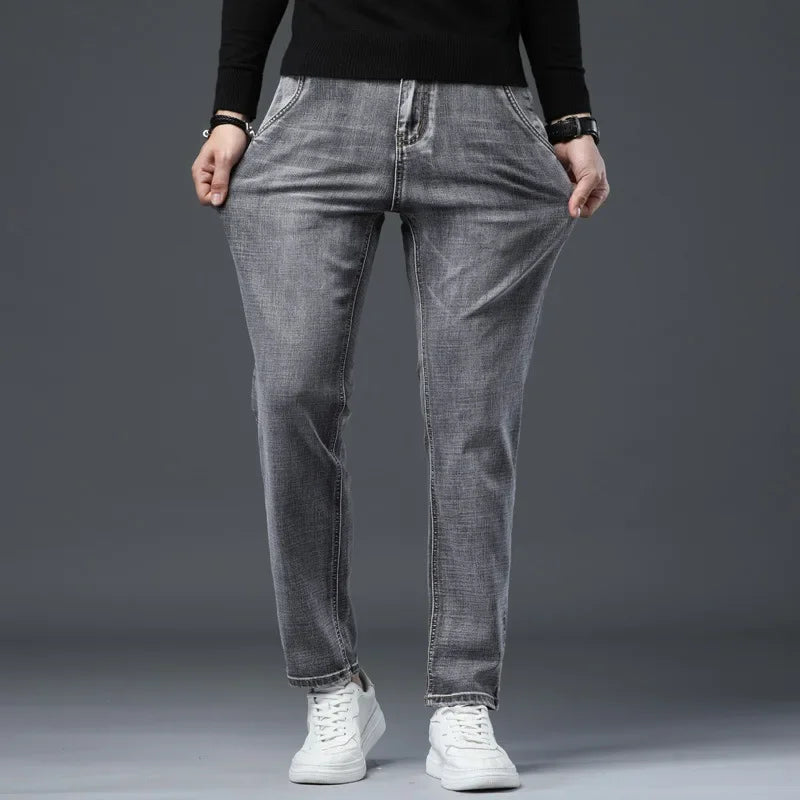 2021 autumn and winter new slim-fitting men's clothing pencil pants smoky gray jeans men's long pants men's jeans