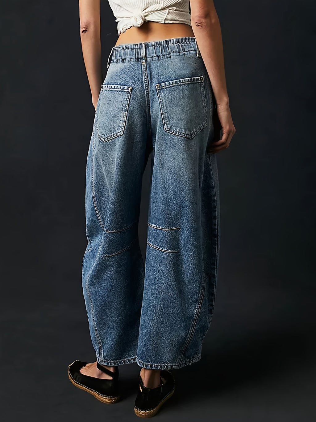 Women's Baggy Jeans Mid Waist Wide Leg Cropped Barrel Jeans