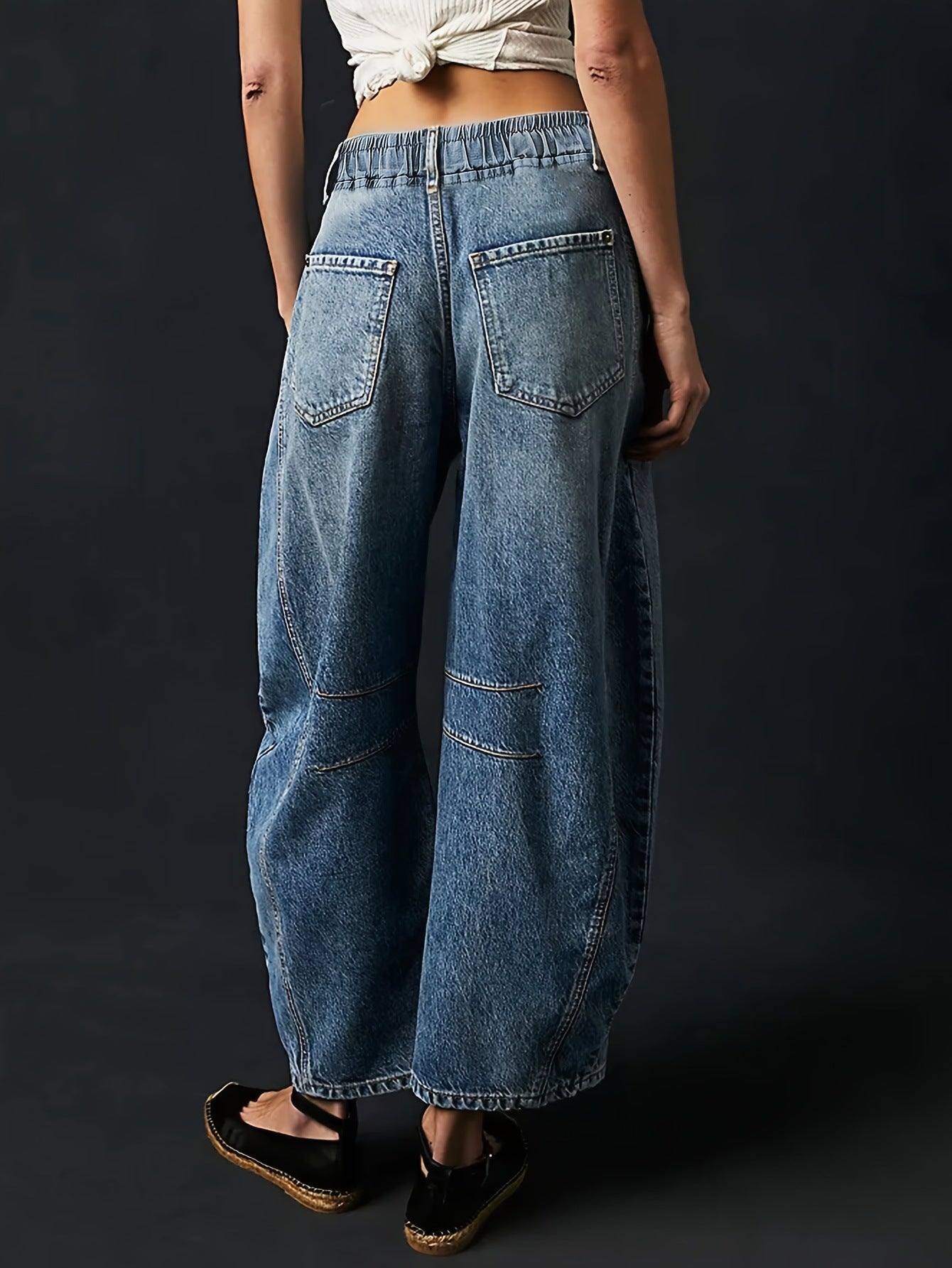 Women's Baggy Jeans Mid Waist Wide Leg Cropped Barrel Jeans