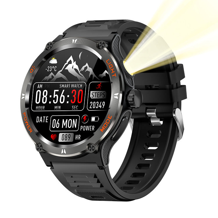 New KT76 smart watch outdoor Three-proof sports Bluetooth calling flashlight deep waterproof health monitoring