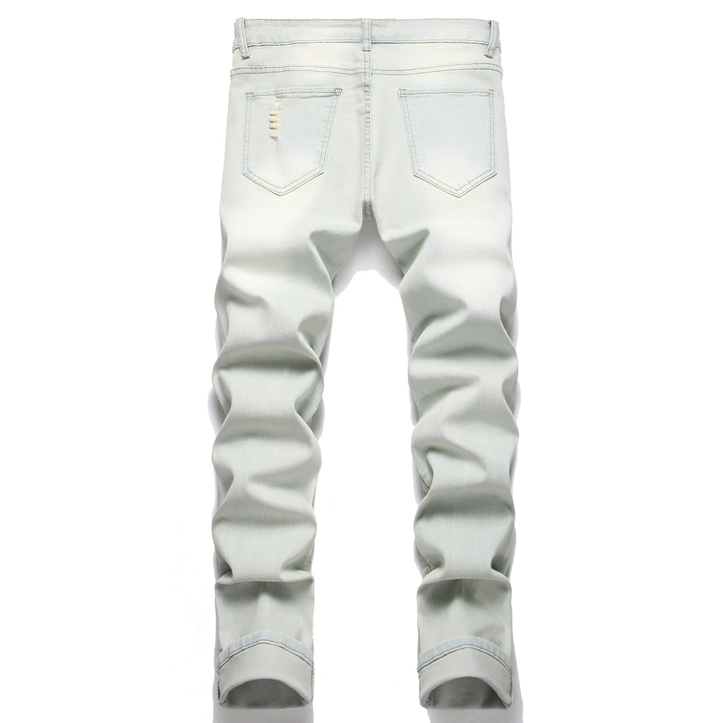 Foreign trade men's jeans high elastic ripped slim jeans men AliExpress men's jeans