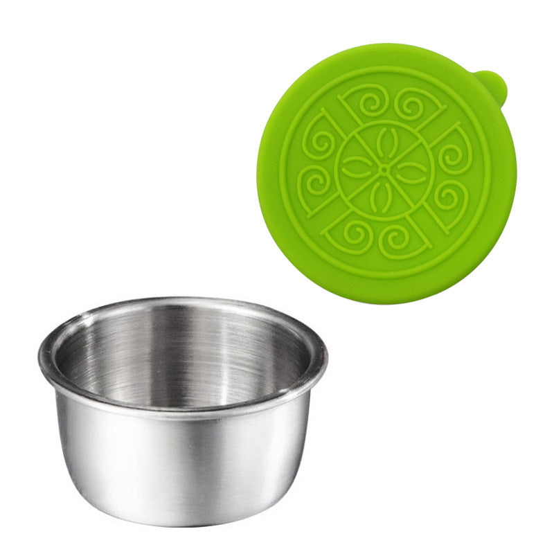 Cross-border 304 stainless steel sauce cup with silicone cover sauce cup outdoor portable tomato salad seasoning saucer dish