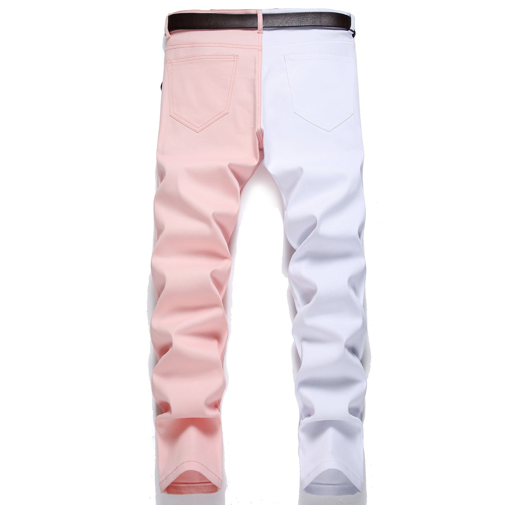 Jeans men's stitching two-color fashion trend men's denim simple personality slim men's jeans Micro
