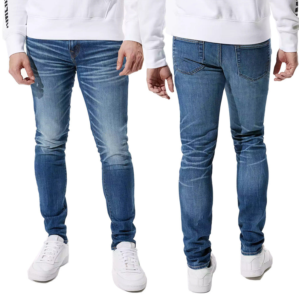 2021 autumn and winter dark high quality washed men's jeans slim stretch men's jeans