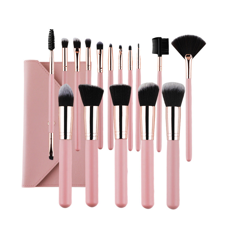 Cross-Border 16 pink makeup brushes suit rose gold makeup brush face powder foundation blush brush brow groomer makeup tools