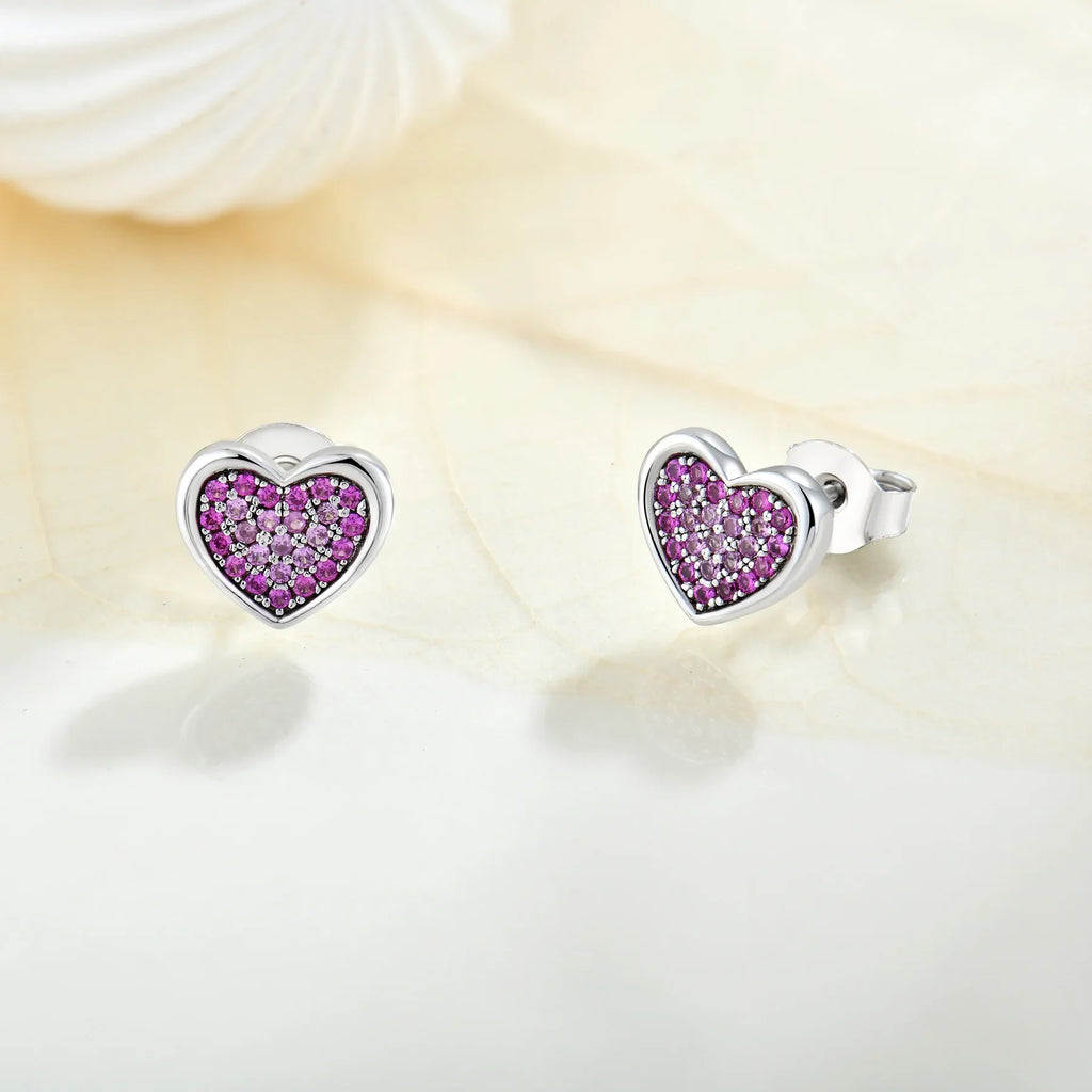 S925 silver pink purple heart-shaped zircon earrings earrings light luxury all-match High sense girls earrings gift supply wholesale