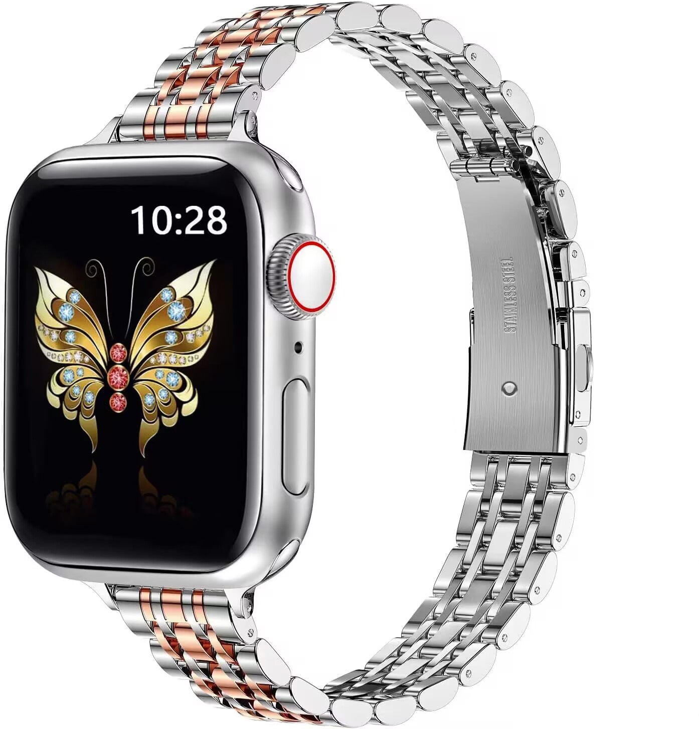 Suitable for Apple Watch9 smart strap Apple 8ultra small seven beads slingshot buckle steel strap metal strap