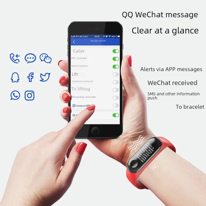 Popular M3plus smart bracelet M3 smart bracelet color screen bracelet heart rate sport step counting bracelet factory direct sales