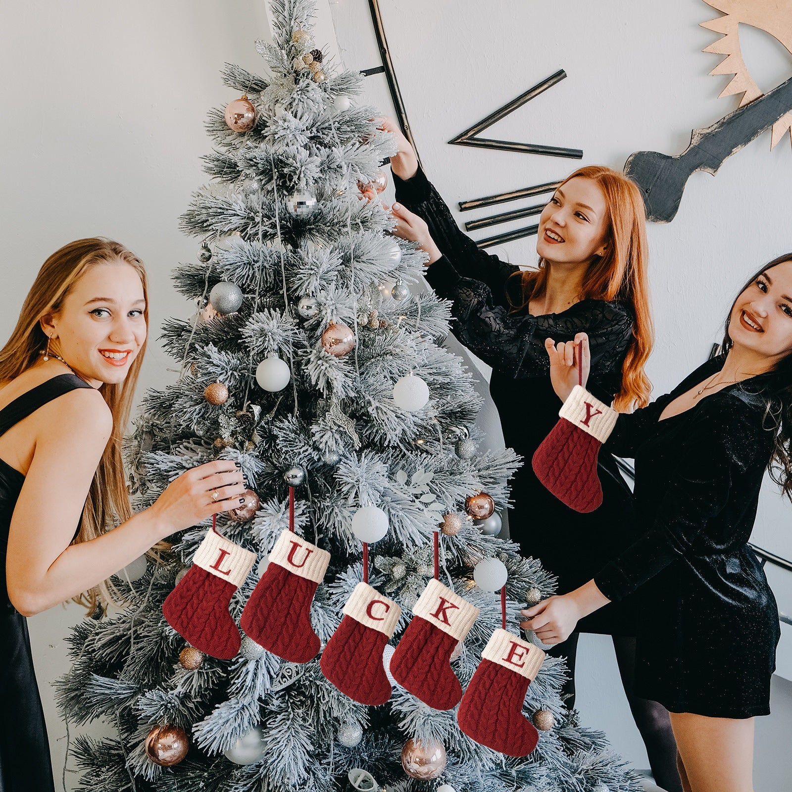 Cross-border cute letters Christmas stockings creative Christmas tree pendant Christmas style wool knitted socks decoration props