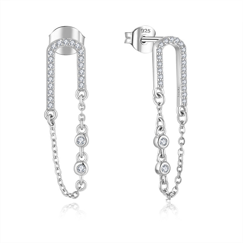 Eardrop earring 925 pure silver accessories jewelry chain Zircon stud earrings female foreign trade cross-border jewelry silver accessories processing