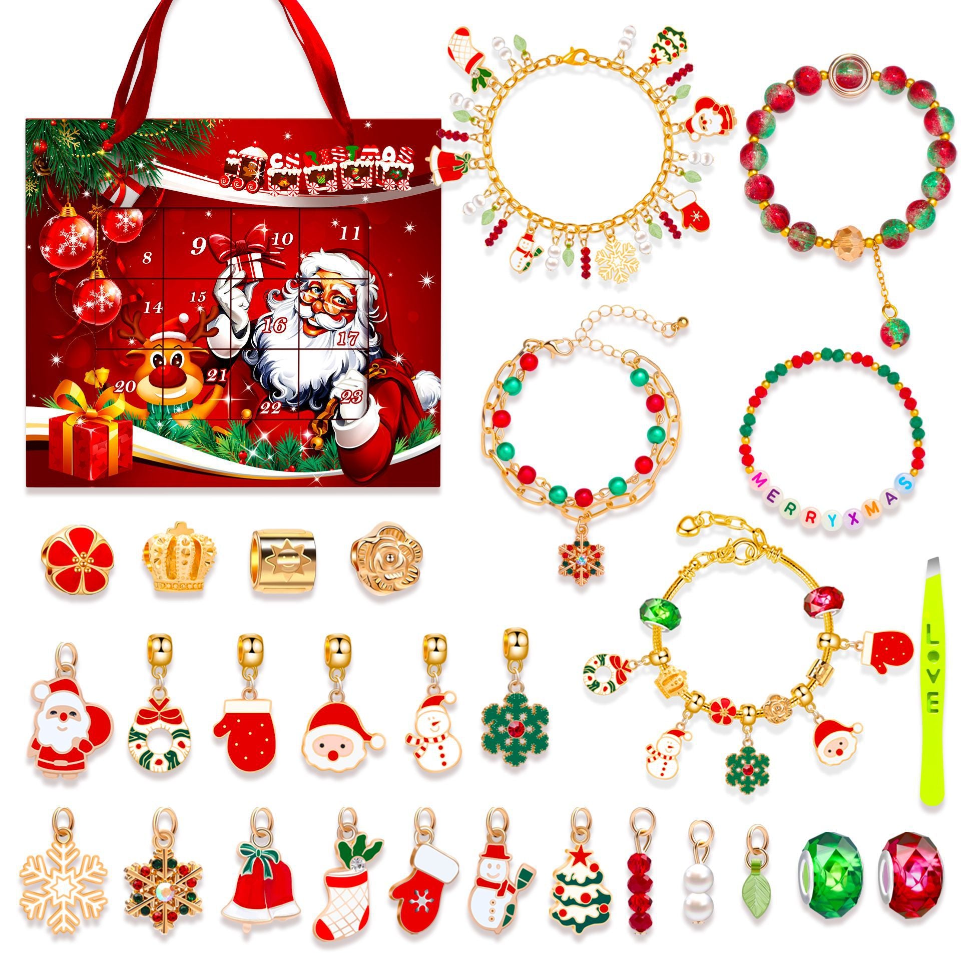 Cross-border new arrival Christmas creative blind box bracelet handmade diy24 grid educational jigsaw puzzle exquisite gift set