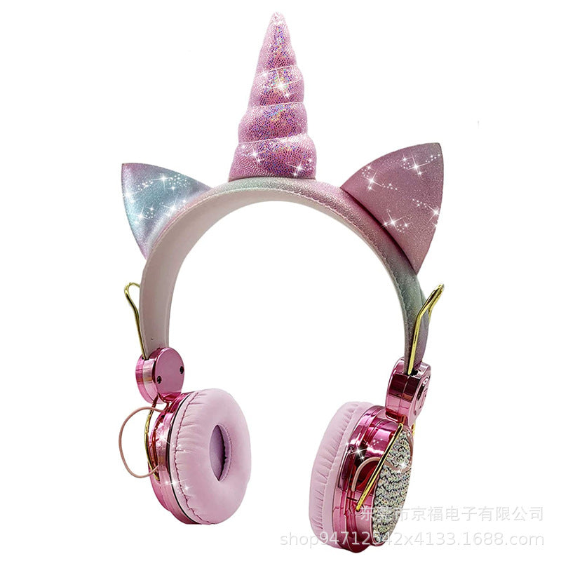 Factory cross-border Bluetooth headset wholesale hot head-mounted computer online class cartoon unicorn smart children's headphones