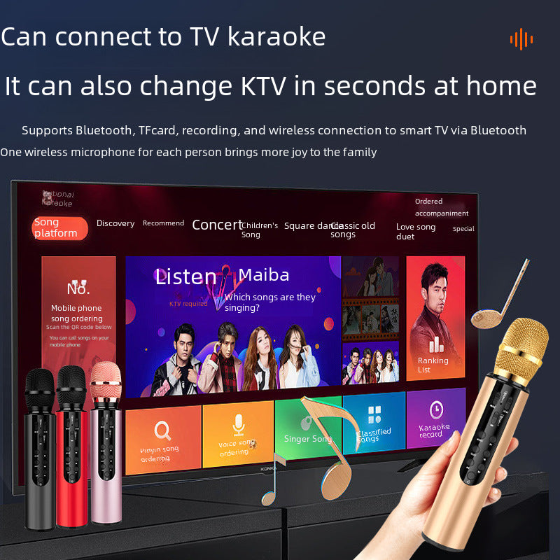 Cross-border microphone wireless capacitor dual speaker portable Bluetooth microphone home singing audio microphone integrated