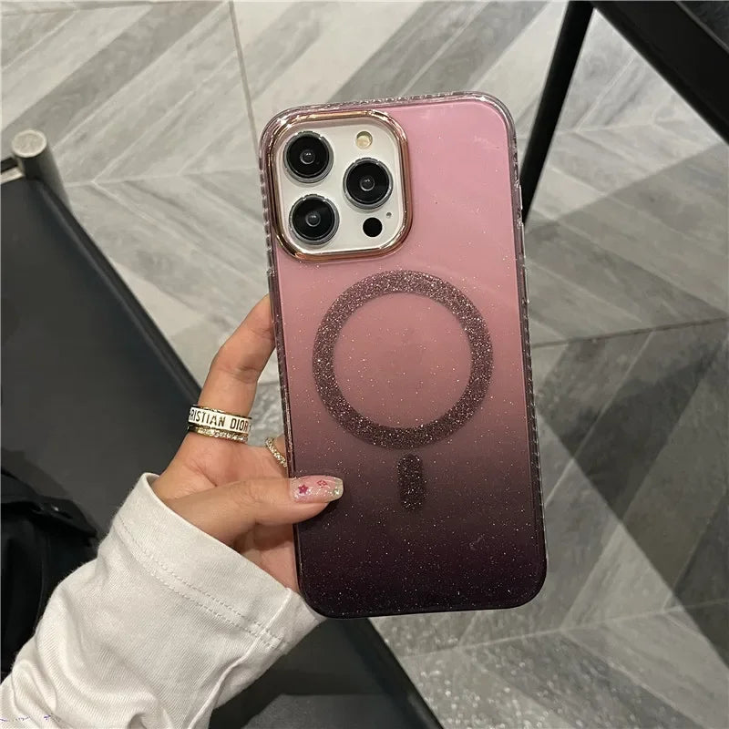 iPhone15Pro rhinestone gradient magnetic suction 13 for Apple 12 phone case 14Promax protective case 11 fairy