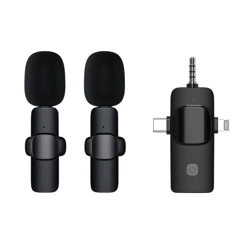 Hot Selling product wireless lavalier microphone K1 one drag two Tik Tok live stream Intelligent Noise reduction wireless mini microphone