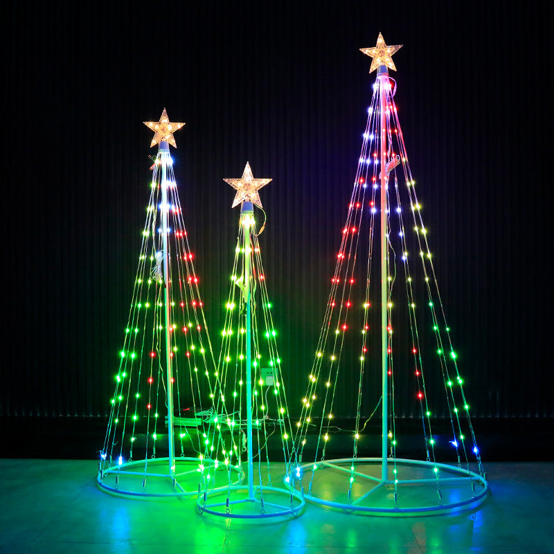 Cross-border new arrival wrought iron modeling Christmas tree lamp magic color point control cone tree lamp intelligent remote control lights holiday decorative lamp