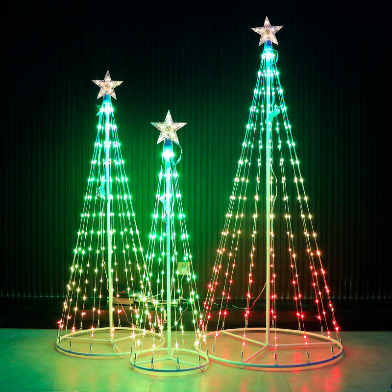 Cross-border new arrival wrought iron modeling Christmas tree lamp magic color point control cone tree lamp intelligent remote control lights holiday decorative lamp