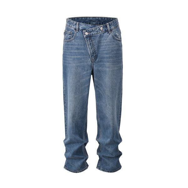 European and American high street fashion brand double button stitching baggy straight trousers men's and women's jeans jeans jeans jeans