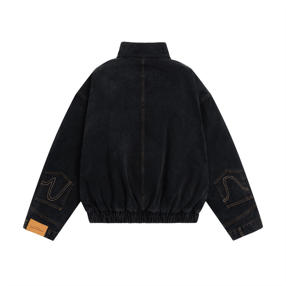 Unique design stand collar denim cotton jacket coat men's deconstruction stitching winter cotton padded detachable liner cotton-padded coat