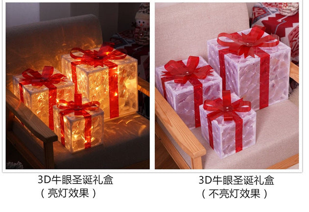 Cross-border new Christmas decoration gift box three-piece set Christmas string light room decoration colored lights decoration lights