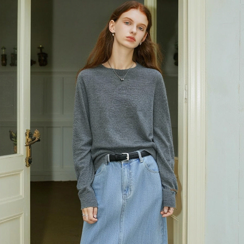 European and American old Qian Feng Shan cashmere sweater high-end classic knitted sweater round neck autumn and winter soft glutinous warm long sleeves wool top