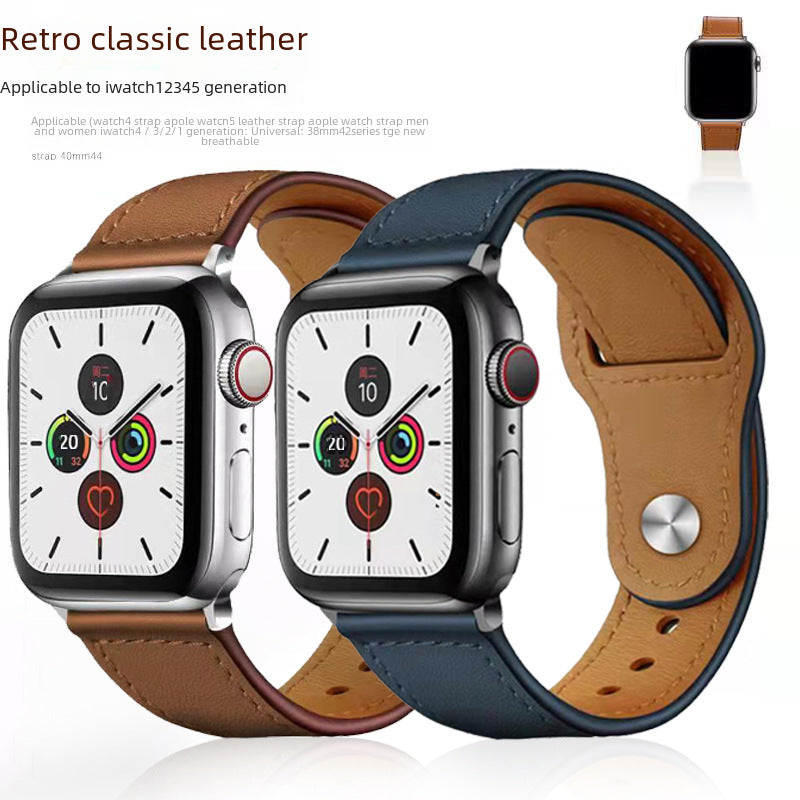 Suitable for apple apple watch3456 SE iwatch7 retro clinch top layer leather apple strap