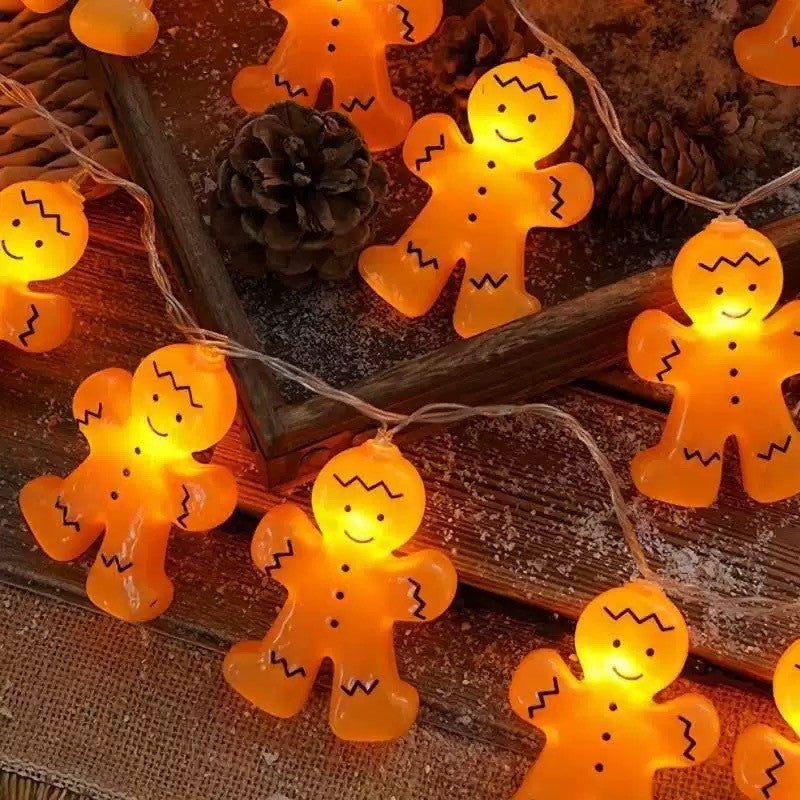 Cross-border new arrival gingerbread man led lighting chain Christmas decoration Christmas tree holiday decorative lights biscuit man figures colored lights