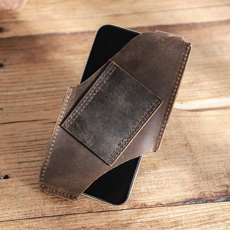 Applicable iPhone 16Pro mobile phone case Crazy Horse leather Apple 15 portable outdoors across leather belt mobile phone leather case