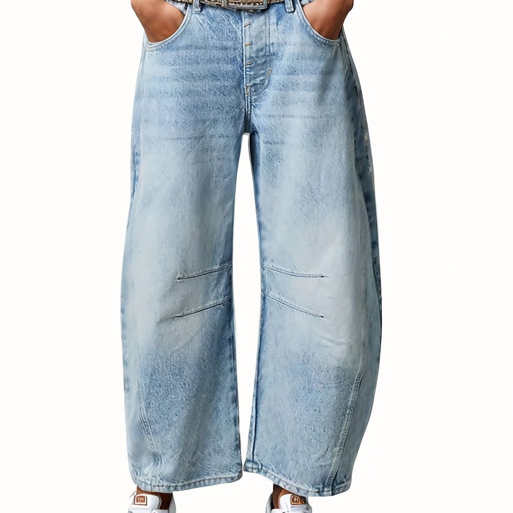 Women's Baggy Jeans Mid Waist Wide Leg Cropped Barrel Jeans