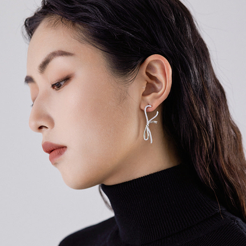 Bowknot stud earrings s925 silver ins fashion commuter earrings eardrops women's foreign trade cross-border jewelry silver accessories processing