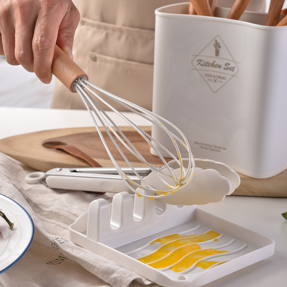 Wooden handle silicone heat-proof end sleeve silicone kitchenware set eleven-piece set spatula kitchen tools suit