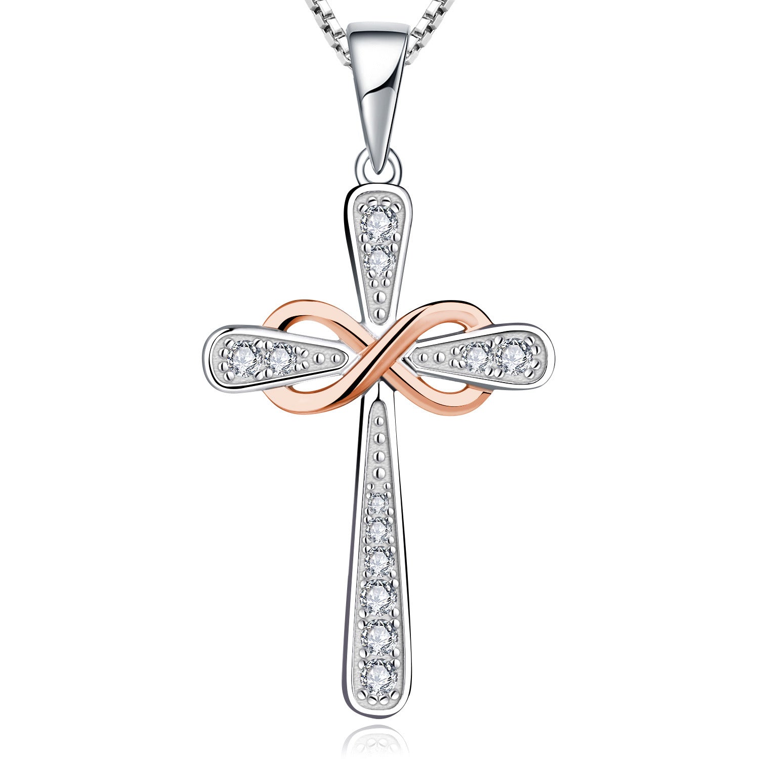 Cross necklace female S925 sterling silver bow zircon pendant foreign trade cross-border thermal mining jewelry silver accessories processing