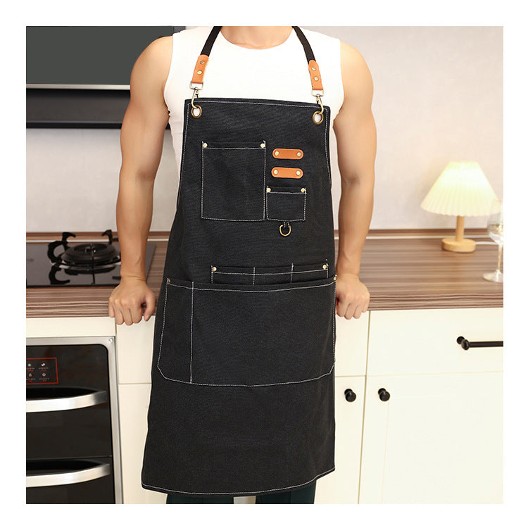 Wholesale cross-border foreign trade pure cotton waterproof thick canvas apron household kitchen fashion apron apron work clothes printing