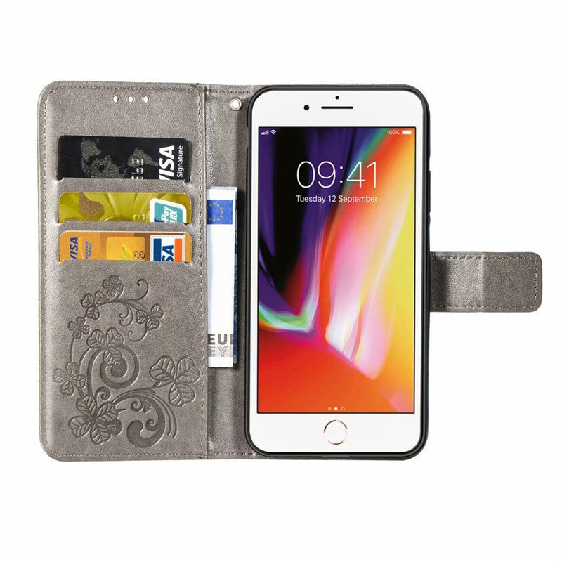 Foreign trade applicable to Google pixel 3 4 3a 4a xl lucky four-leaf clover flip wallet lanyard leather case