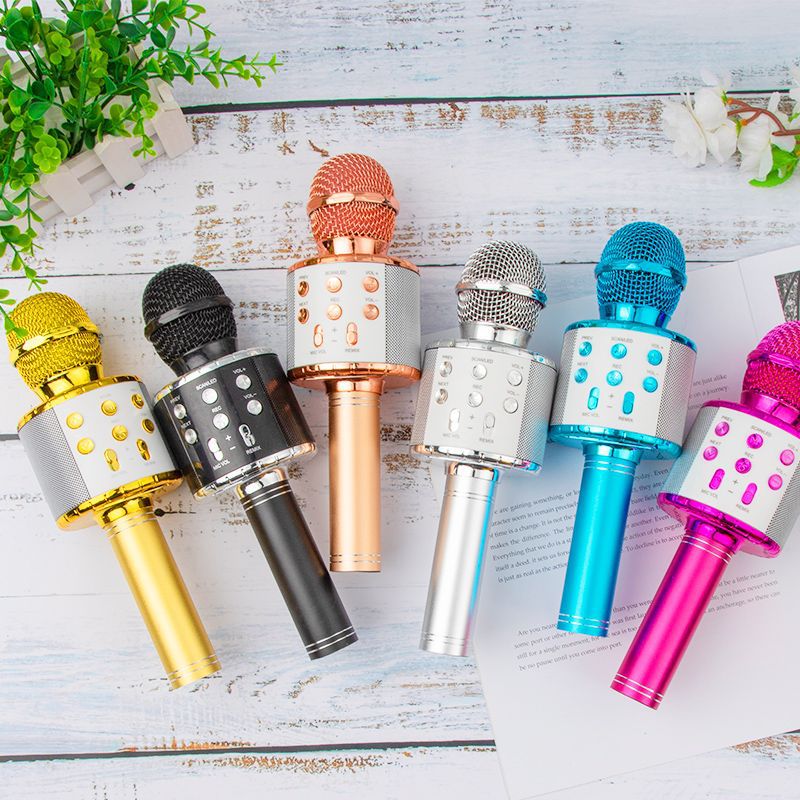 WS858L microphone with light audio integrated condenser microphone mobile phone gadget for singing songs wireless Bluetooth children karaoke